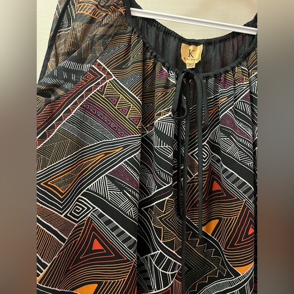 ⚪️ Kasper Geometric Black and Colored Patterned Dress Size Large 3/4 Sleeve - Picture 4 of 8